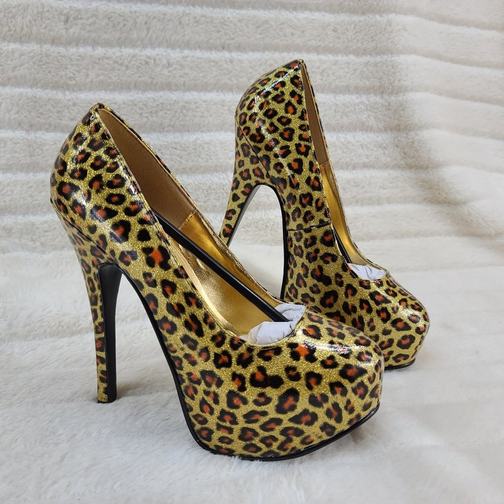 Bordello Gold Leopard Print Platform Glitter Pumps